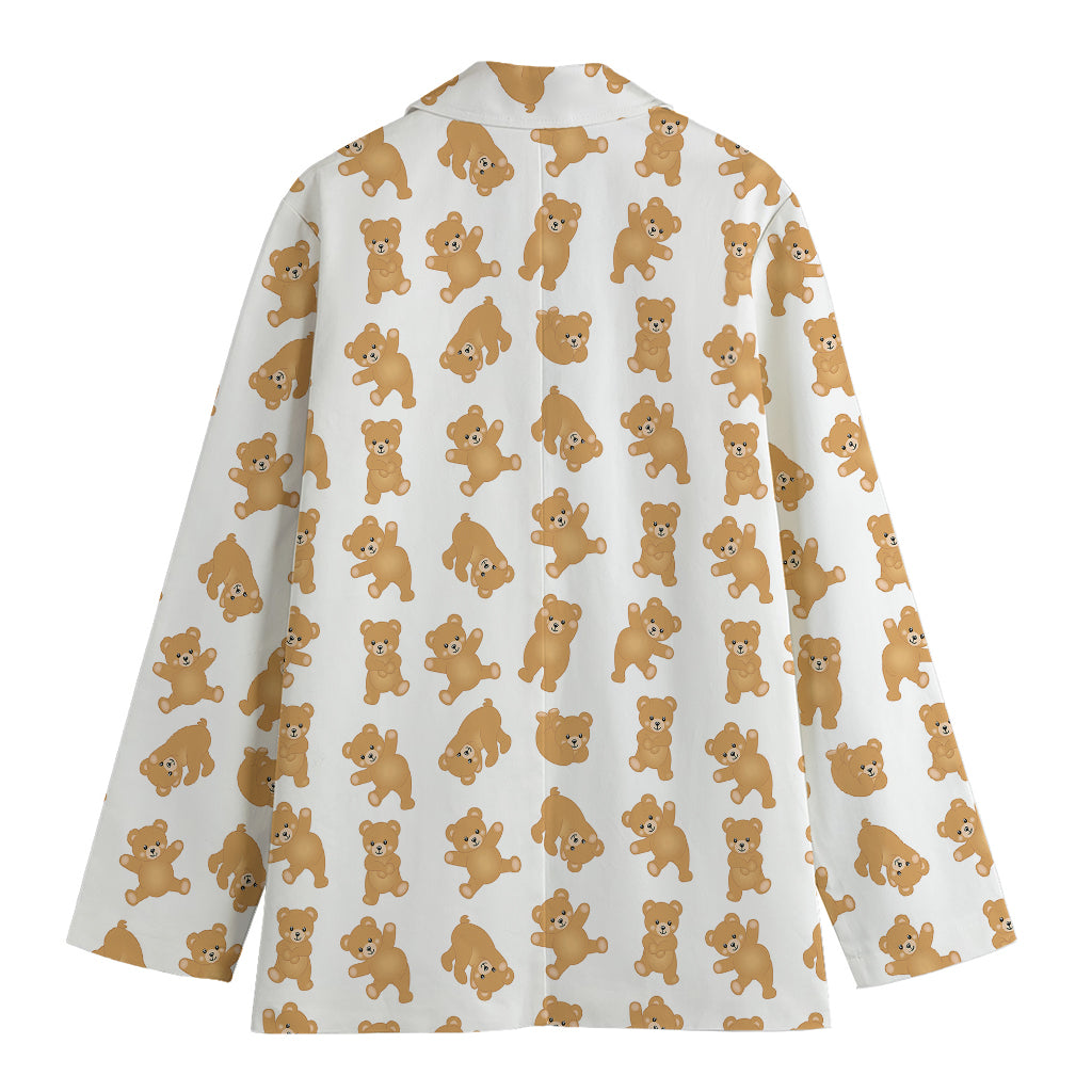 Cartoon Teddy Bear Pattern Print Women's Blazer