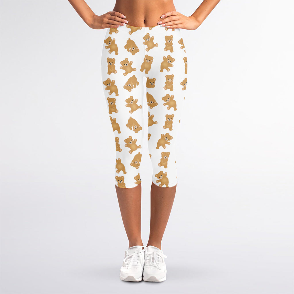 Cartoon Teddy Bear Pattern Print Women's Capri Leggings