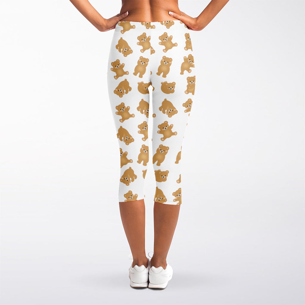 Cartoon Teddy Bear Pattern Print Women's Capri Leggings