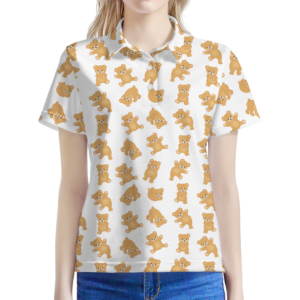 Cartoon Teddy Bear Pattern Print Women's Polo Shirt