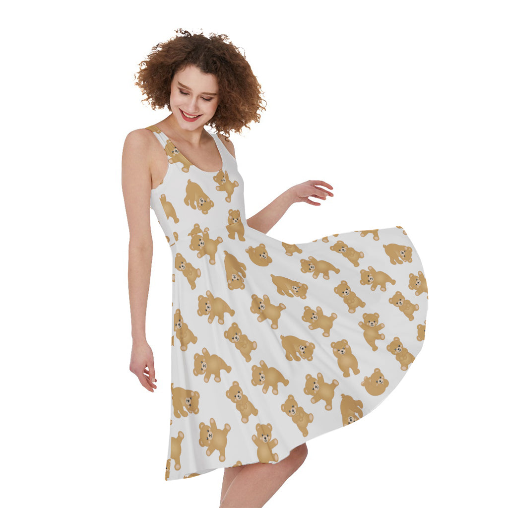 Cartoon Teddy Bear Pattern Print Women's Sleeveless Dress