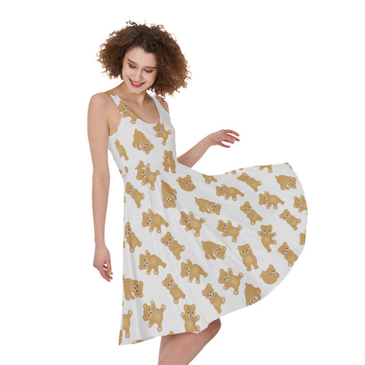 Cartoon Teddy Bear Pattern Print Women's Sleeveless Dress