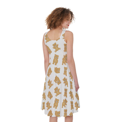 Cartoon Teddy Bear Pattern Print Women's Sleeveless Dress