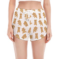 Cartoon Teddy Bear Pattern Print Women's Split Running Shorts