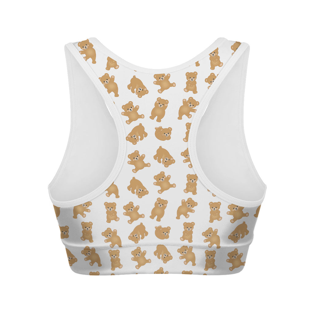 Cartoon Teddy Bear Pattern Print Women's Sports Bra