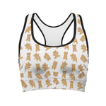 Cartoon Teddy Bear Pattern Print Women's Sports Bra