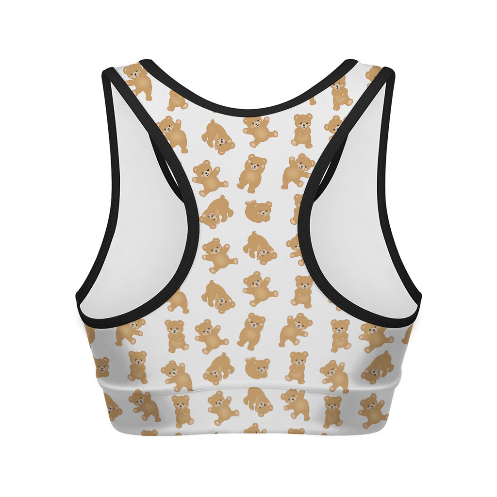 Cartoon Teddy Bear Pattern Print Women's Sports Bra