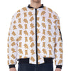 Cartoon Teddy Bear Pattern Print Zip Sleeve Bomber Jacket