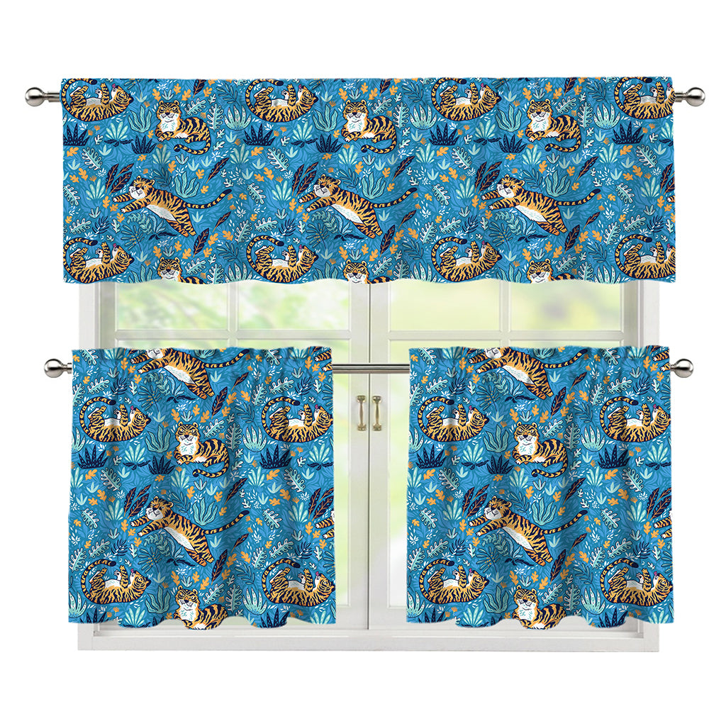 Cartoon Tiger Pattern Print 3 Piece Kitchen Curtains