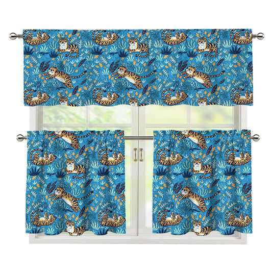 Cartoon Tiger Pattern Print 3 Piece Kitchen Curtains