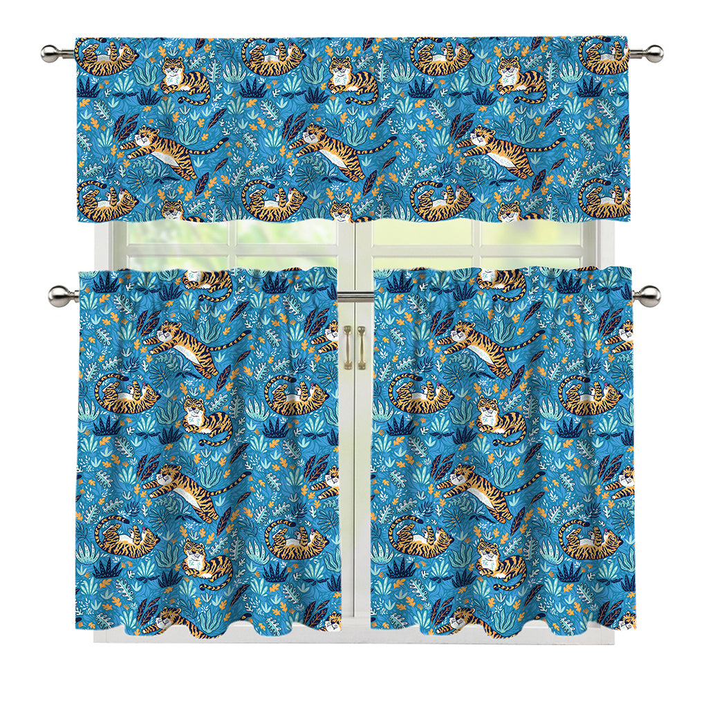 Cartoon Tiger Pattern Print 3 Piece Kitchen Curtains