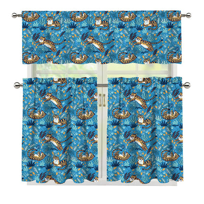 Cartoon Tiger Pattern Print 3 Piece Kitchen Curtains