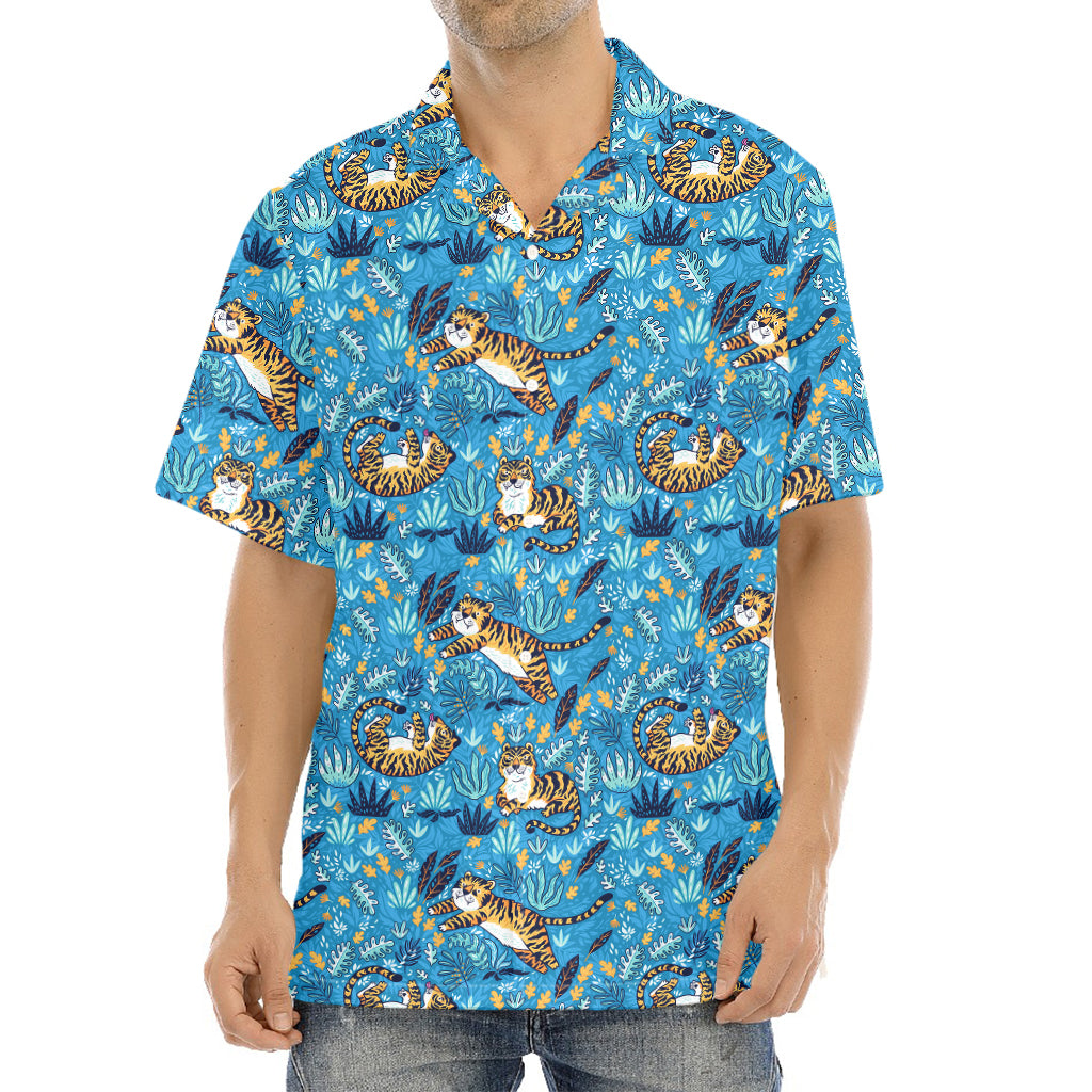 Cartoon Tiger Pattern Print Aloha Shirt