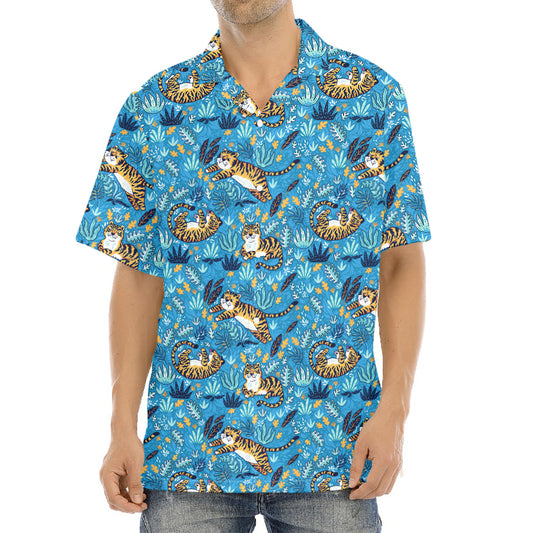 Cartoon Tiger Pattern Print Aloha Shirt
