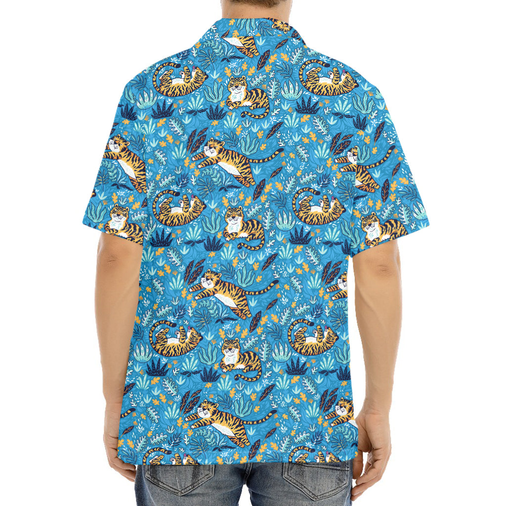 Cartoon Tiger Pattern Print Aloha Shirt