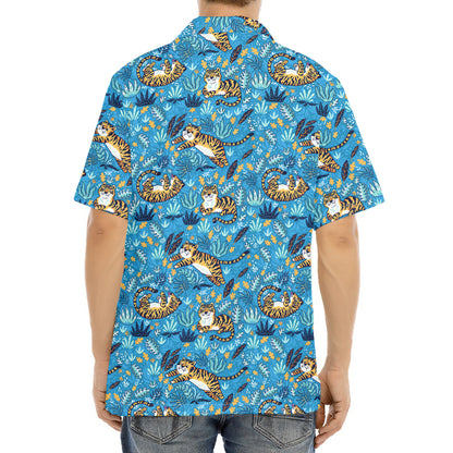 Cartoon Tiger Pattern Print Aloha Shirt