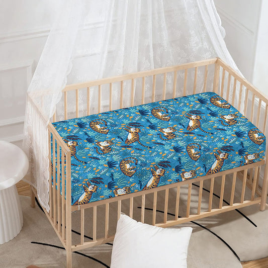 Cartoon Tiger Pattern Print Baby Crib Sheet