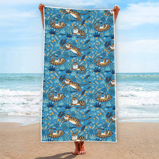 Cartoon Tiger Pattern Print Beach Towel