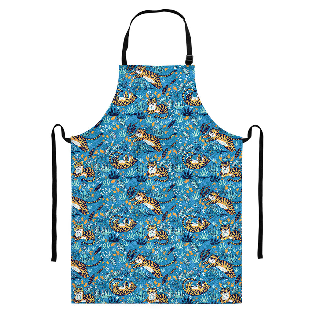 Cartoon Tiger Pattern Print Bib Apron With Pocket