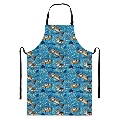 Cartoon Tiger Pattern Print Bib Apron With Pocket