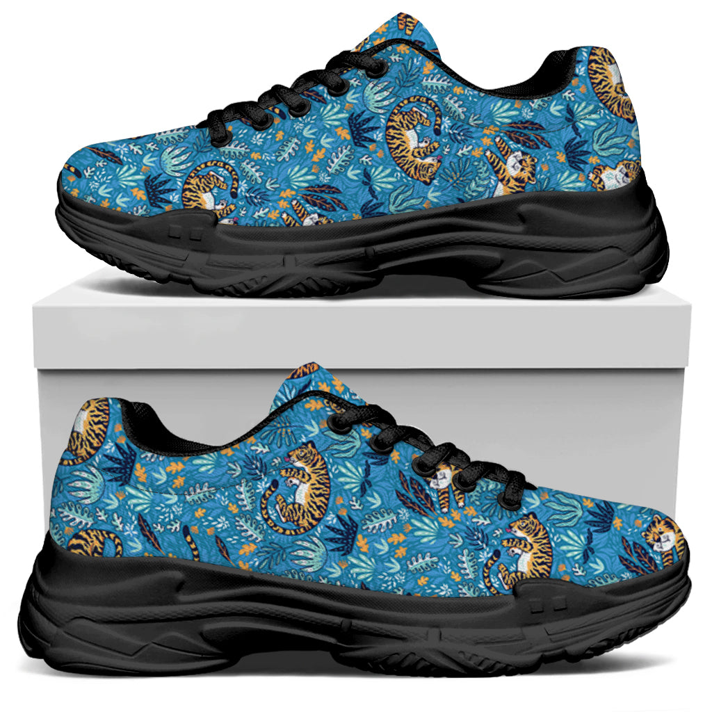 Cartoon Tiger Pattern Print Black Chunky Shoes