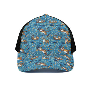 Cartoon Tiger Pattern Print Black Mesh Trucker Cap