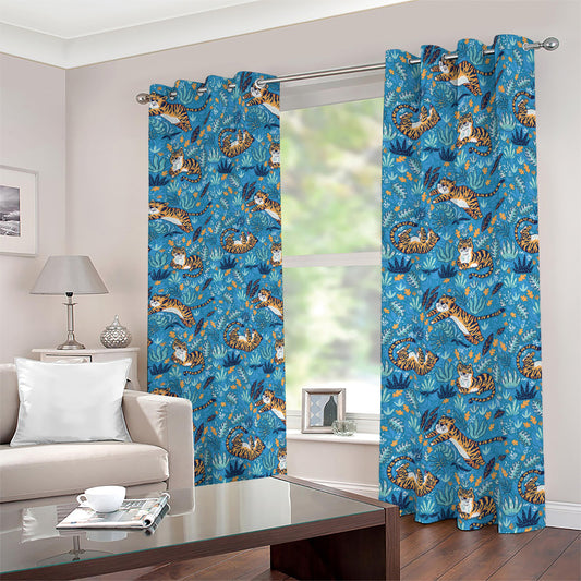 Cartoon Tiger Pattern Print Blackout Grommet Curtains