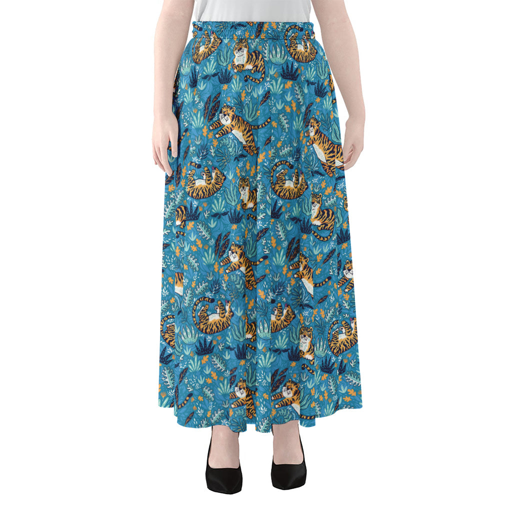 Cartoon Tiger Pattern Print Chiffon Maxi Skirt