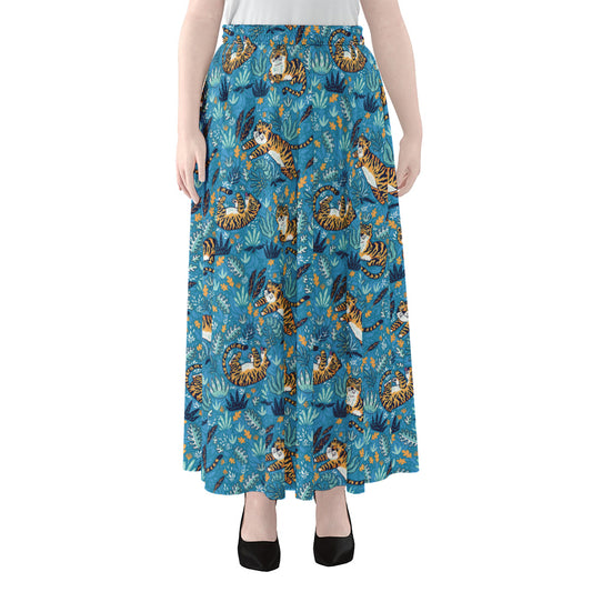 Cartoon Tiger Pattern Print Chiffon Maxi Skirt