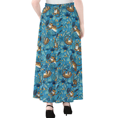 Cartoon Tiger Pattern Print Chiffon Maxi Skirt
