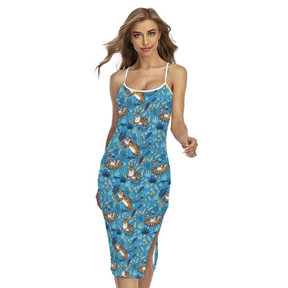 Cartoon Tiger Pattern Print Cross Back Cami Dress