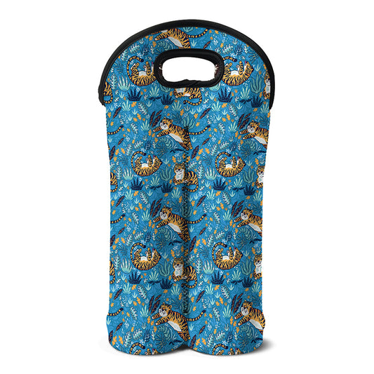 Cartoon Tiger Pattern Print Double Neoprene Wine Tote