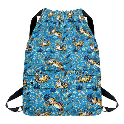 Cartoon Tiger Pattern Print Drawstring Backpack