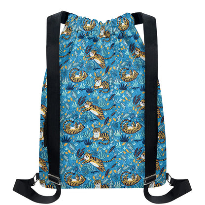 Cartoon Tiger Pattern Print Drawstring Backpack