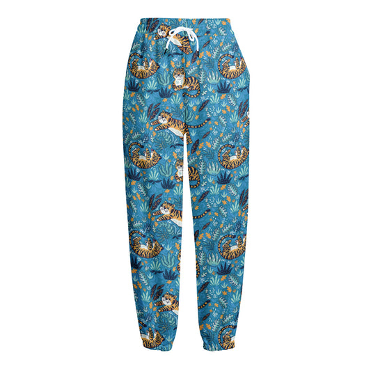 Cartoon Tiger Pattern Print Fleece Lined Knit Pants