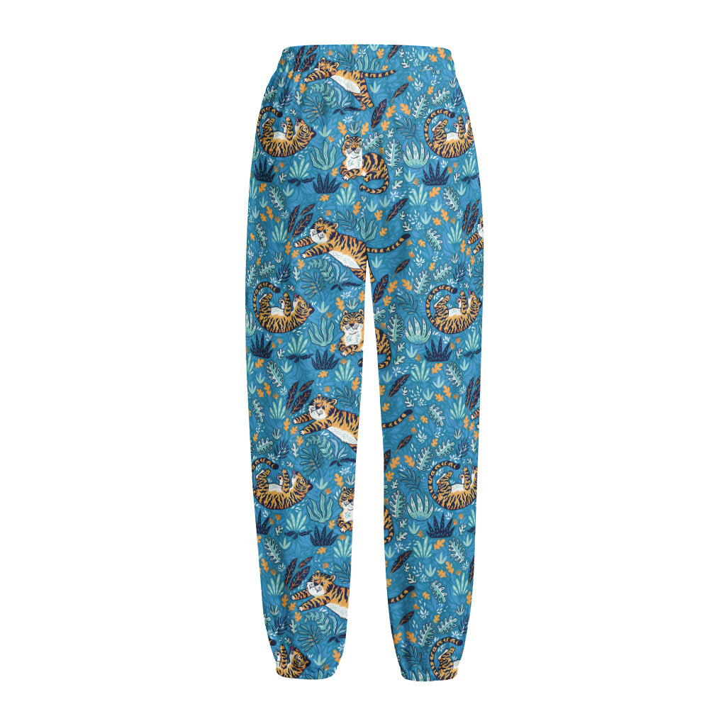 Cartoon Tiger Pattern Print Fleece Lined Knit Pants