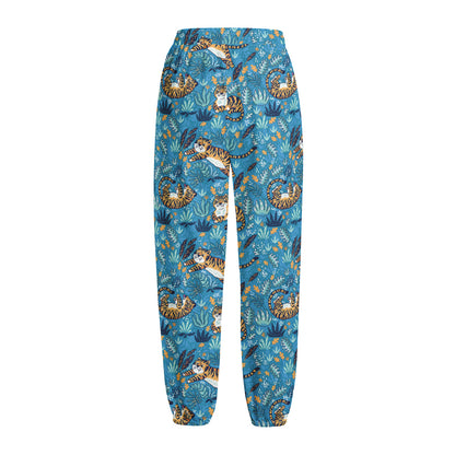 Cartoon Tiger Pattern Print Fleece Lined Knit Pants