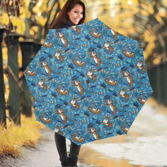 Cartoon Tiger Pattern Print Foldable Umbrella