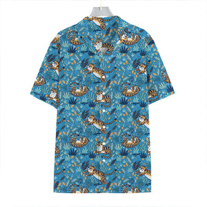 Cartoon Tiger Pattern Print Hawaiian Shirt