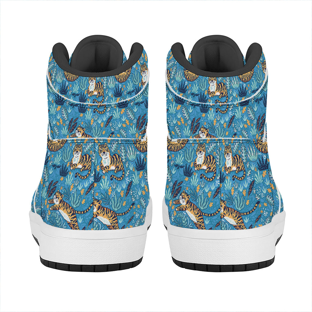Cartoon Tiger Pattern Print High Top Leather Sneakers