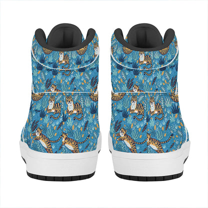 Cartoon Tiger Pattern Print High Top Leather Sneakers