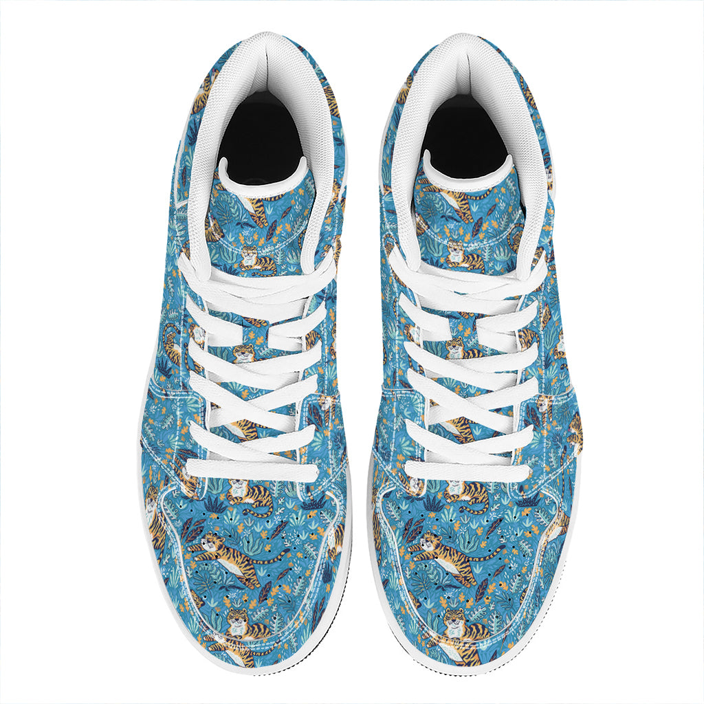 Cartoon Tiger Pattern Print High Top Leather Sneakers