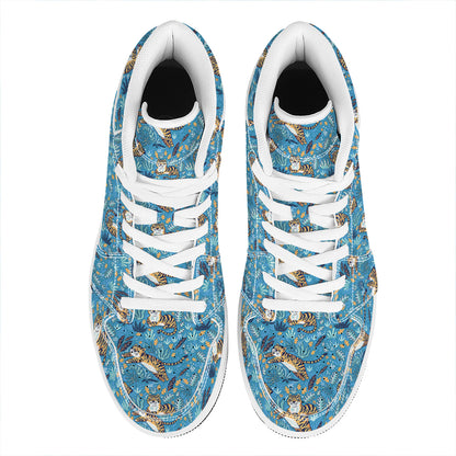 Cartoon Tiger Pattern Print High Top Leather Sneakers