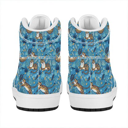 Cartoon Tiger Pattern Print High Top Leather Sneakers