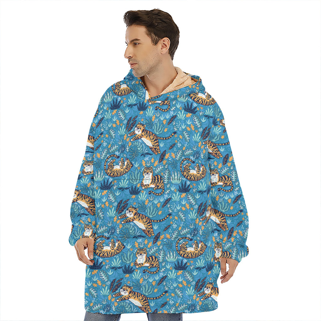 Cartoon Tiger Pattern Print Hoodie Blanket