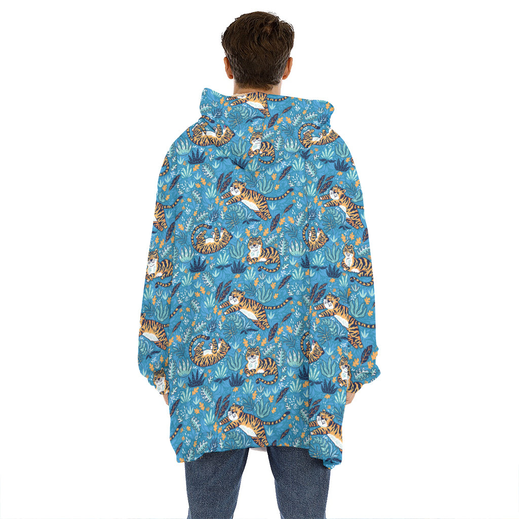 Cartoon Tiger Pattern Print Hoodie Blanket
