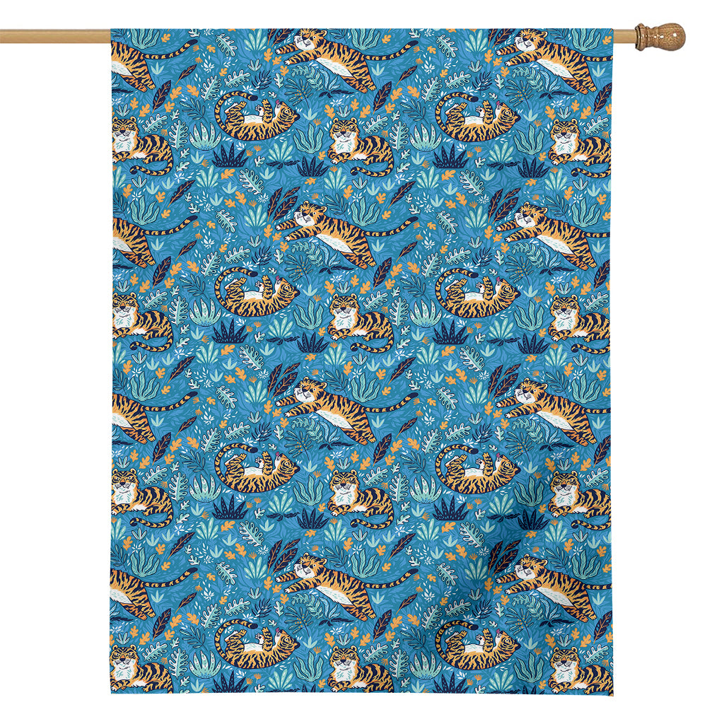 Cartoon Tiger Pattern Print House Flag