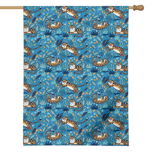 Cartoon Tiger Pattern Print House Flag