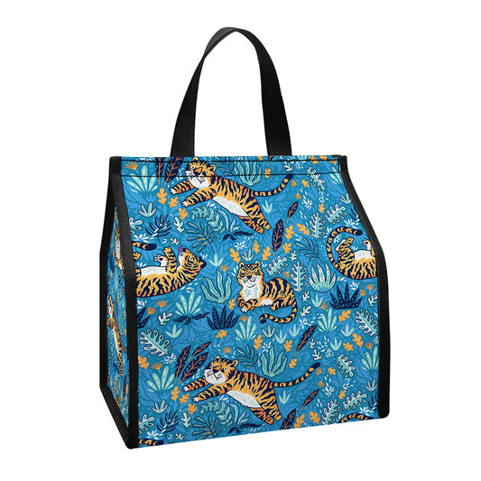 Cartoon Tiger Pattern Print Insulated Lunch Tote