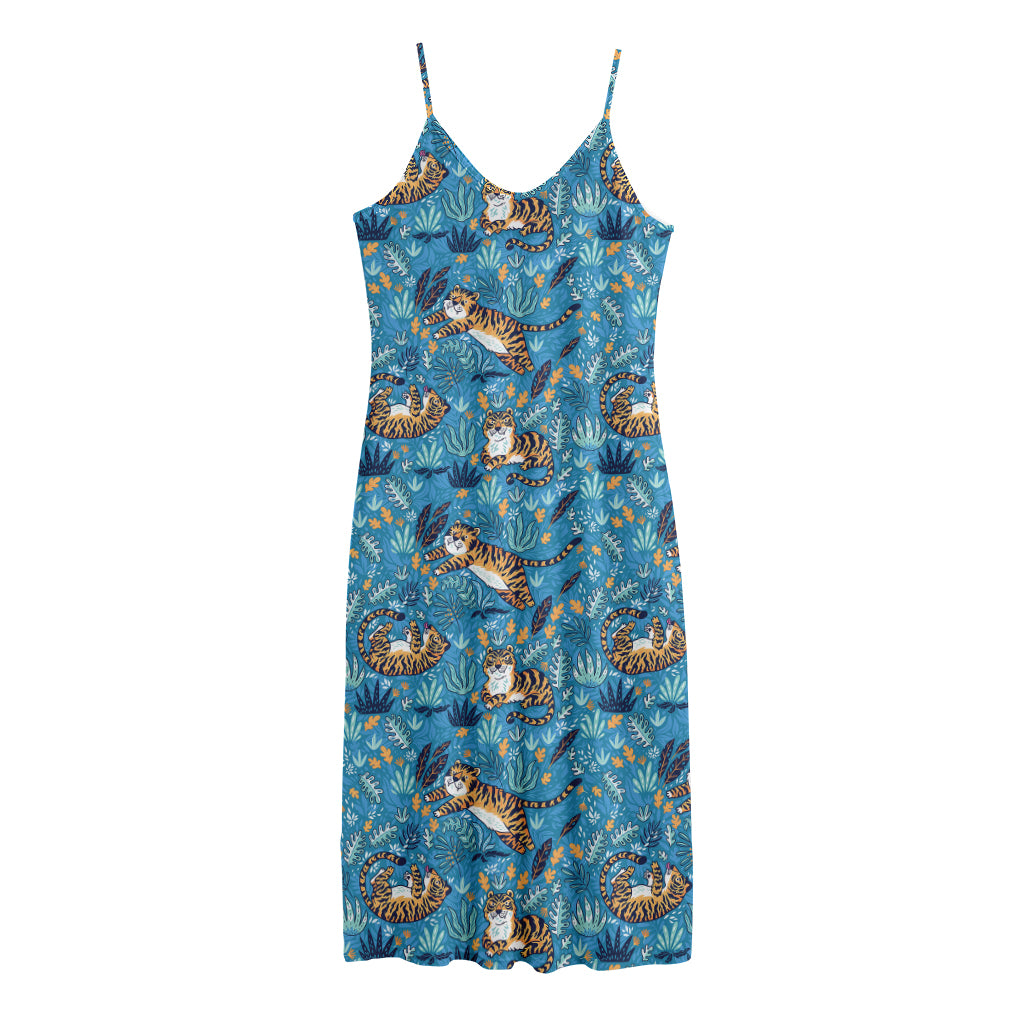 Cartoon Tiger Pattern Print Jersey Midi Cami Dress